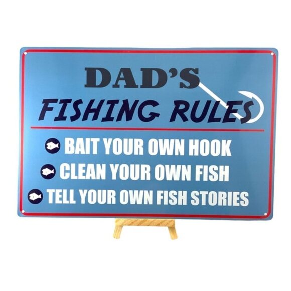 Metal Sign Dad’s Fishing Rules Wall Plaque Retro Vintage Style Coastal Nnautical - Picture 5 of 14